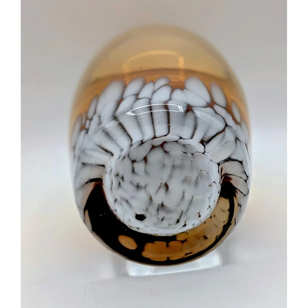 Vintage Amber Art Glass Vase White Internal Flame Design Mid Century Modern 8in